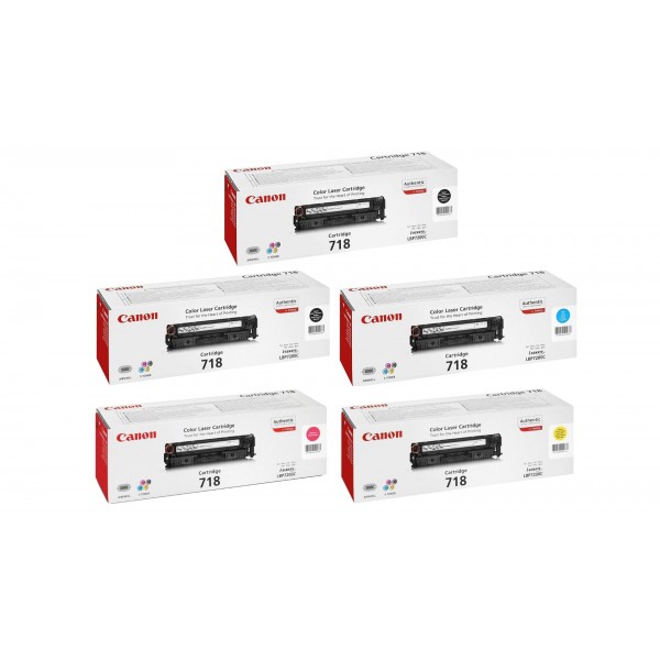 Pachet Cartuse Toner Original Canon 2x CRG-718B Negru, 1x CRG-718C Cyan, 1x CRG-718M Magenta, 1x CRG-718Y Galben, 15500 pagini si stick USB