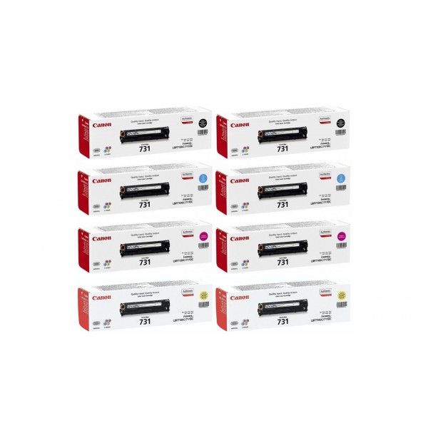 Pachet Cartuse Toner Original Canon 2x CRG-731B Negru, 2x CRG-731C Cyan, 2x CRG-731M Magenta, 2x CRG-731Y Galben, 11800 pagini si stick USB