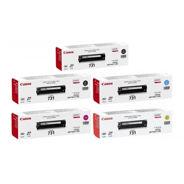Pachet Cartuse Toner Original Canon 2x CRG-731B Negru, 1x CRG-731C Cyan, 1x CRG-731M Magenta, 1x CRG-731Y Galben, 7300 pagini si stick USB