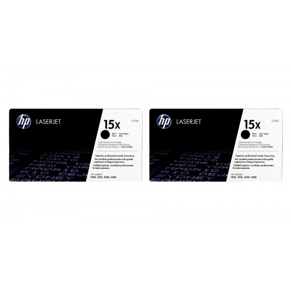 Set Cartuse Toner Original HP (15X) 2x C7115X Negru, 7000 pagini si stick USB