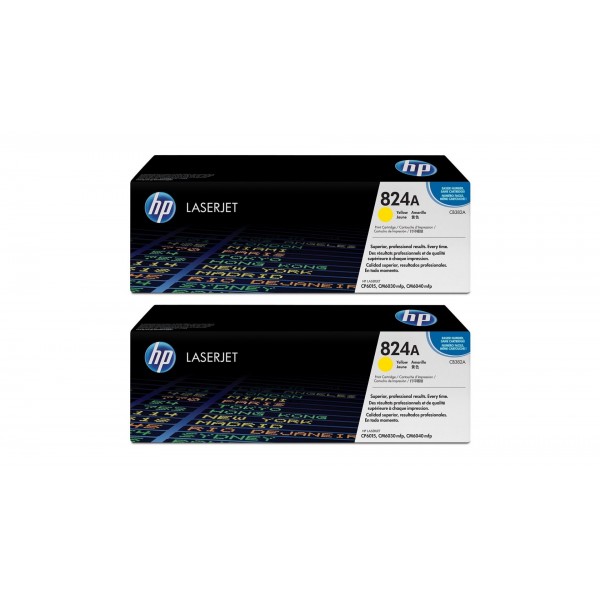 Set Cartuse Toner Original HP (824A) 2x CB382A Galben, 42000 pagini si stick USB