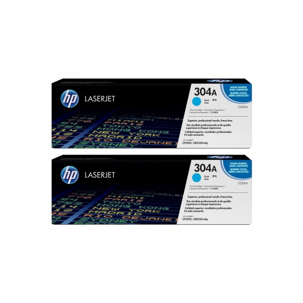Set Cartuse Toner Original HP (304A) 2x CC531A Cyan, 5600 pagini si stick USB