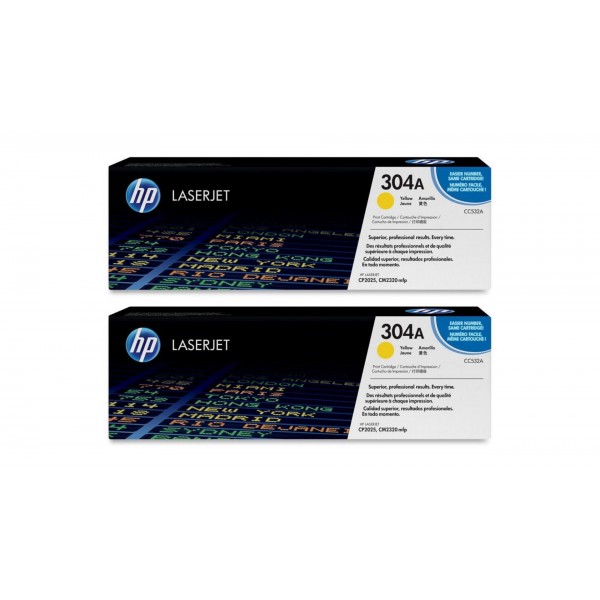 Set Cartuse Toner Original HP (304A) 2x CC532A Galben, 5600 pagini si stick USB
