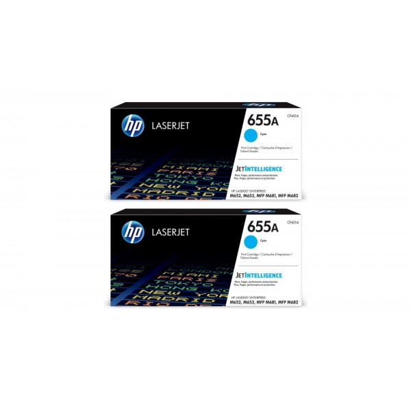 Set Cartuse Toner Original HP (655A) 2x CF451A Cyan, 21000 pagini si stick USB