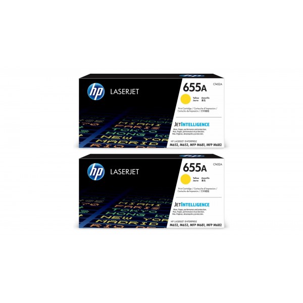 Set Cartuse Toner Original HP (655A) 2x CF452A Galben, 21000 pagini si stick USB