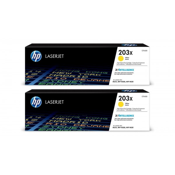 Set Cartuse Toner Original HP (203X) 2x CF542X Galben, 5000 pagini si stick USB