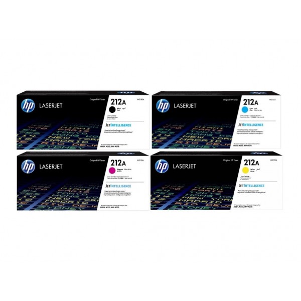 Set Cartuse Toner Original HP (212A) 1x W2120A Negru, 1x W2121A Cyan, 1x W2123A Magenta, 1x W2122A Galben, 19000 pagini si stick USB