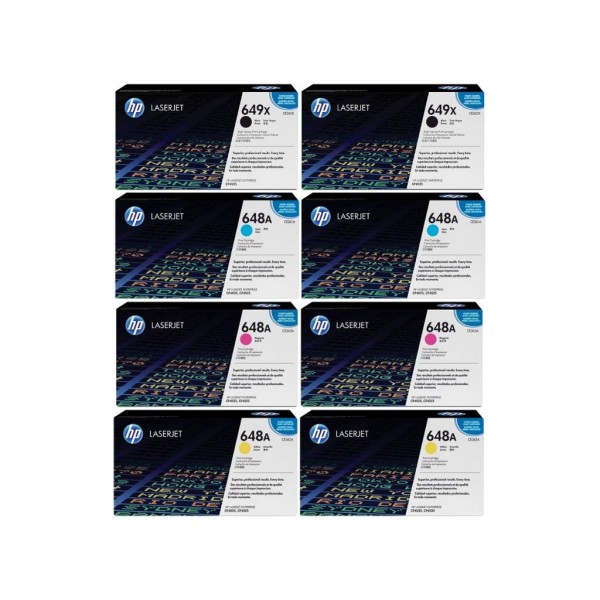 Set Cartuse Toner Original HP (649X/648A) 2x CE260X Negru, 2x CE261A Cyan, 2x CE263A Magenta, 2x CE262A Galben, 100000 pagini si stick USB