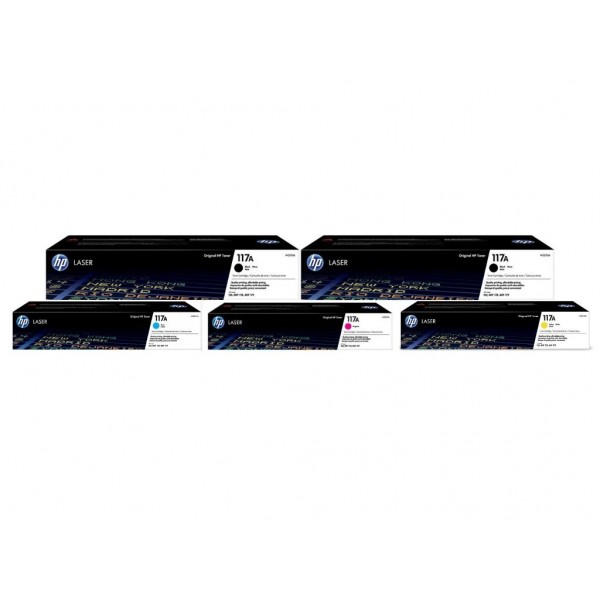 Set Cartuse Toner Original HP (117A) 2x W2070A Negru, 1x W2071A Cyan, 1x W2073A Magenta, 1x W2072A Galben, 4100 pagini si stick USB