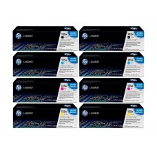 Set Cartuse Toner Original HP (125A) 2x CB540A Negru, 2x CB541A Cyan, 2x CB543A Magenta, 2x CB542A Galben, 12800 pagini si stick USB