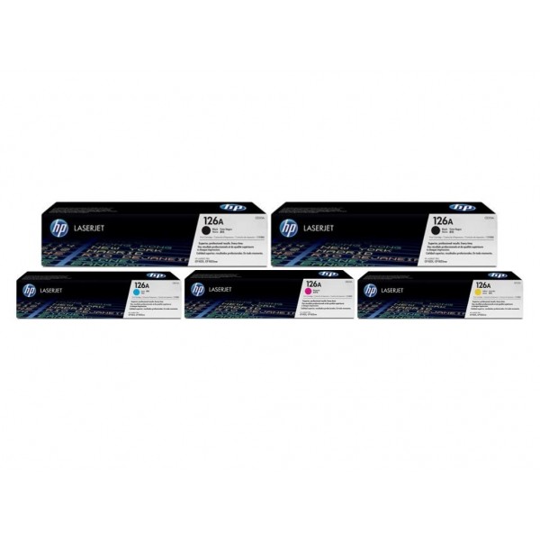 Set Cartuse Toner Original HP (126A) 2x CE310A Negru, 1x CE311A Cyan, 1x CE313A Magenta, 1x CE312A Galben, 5400 pagini si stick USB