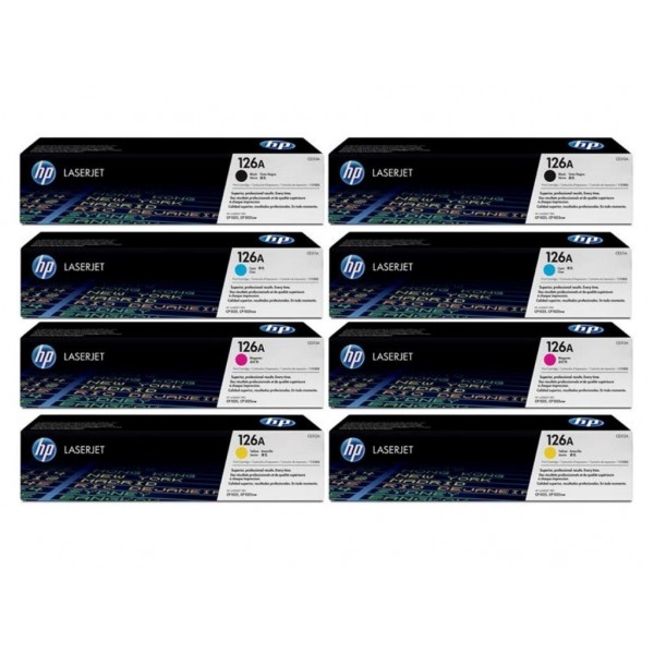 Set Cartuse Toner Original HP (126A) 2x CE310A Negru, 2x CE311A Cyan, 2x CE313A Magenta, 2x CE312A Galben, 8400 pagini si stick USB
