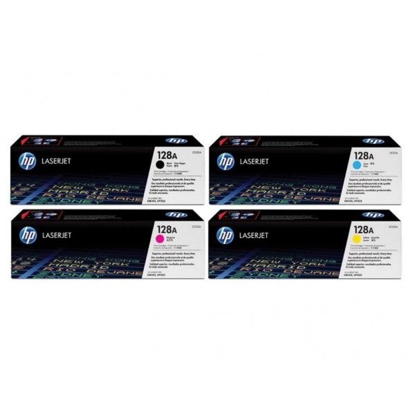 Set Cartuse Toner Original HP (128A) 1x CE320A Negru, 1x CE321A Cyan, 1x CE323A Magenta, 1x CE322A Galben, 5900 pagini si stick USB