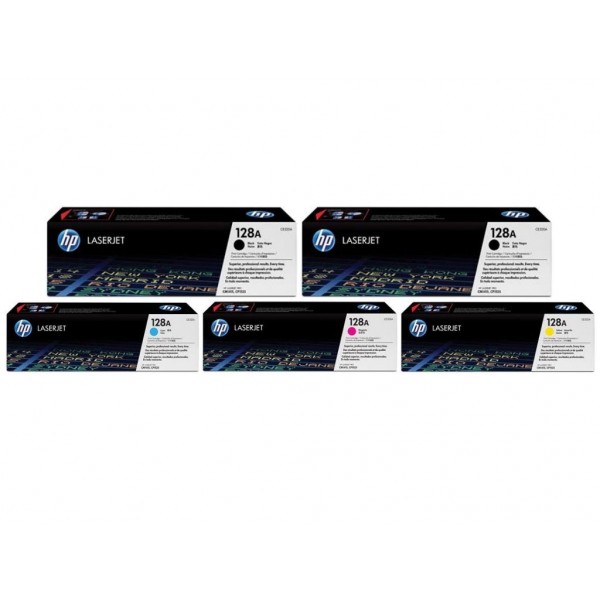 Set Cartuse Toner Original HP (128A) 2x CE320A Negru, 1x CE321A Cyan, 1x CE323A Magenta, 1x CE322A Galben, 7900 pagini si stick USB