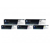 Set Cartuse Toner Original HP (130A) 2x CF350A Negru, 1x CF351A Cyan, 1x CF353A Magenta, 1x CF352A Galben, 5600 pagini si stick USB