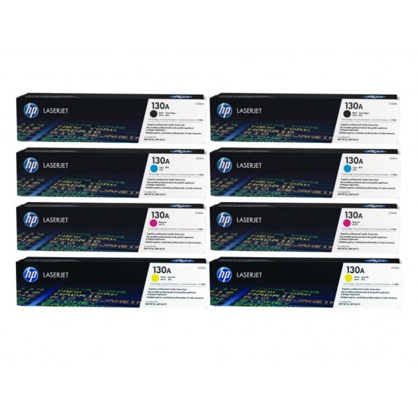 Set Cartuse Toner Original HP (130A) 2x CF350A Negru, 2x CF351A Cyan, 2x CF353A Magenta, 2x CF352A Galben, 8600 pagini si stick USB