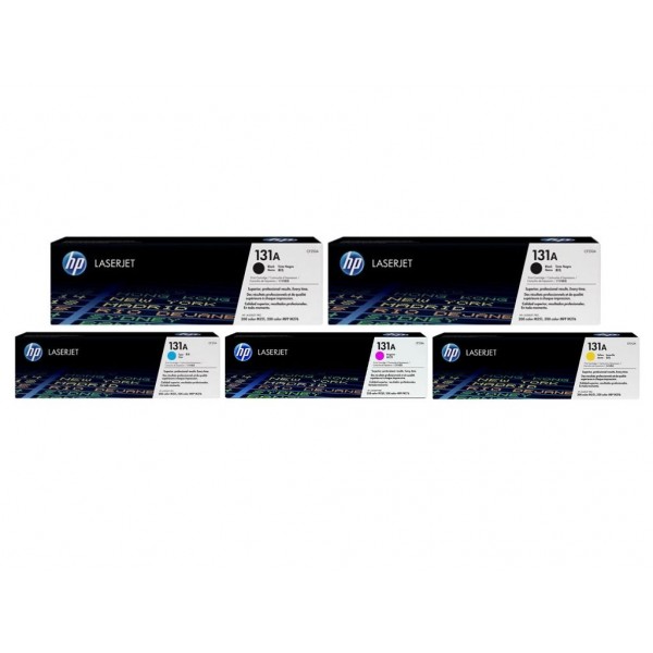 Set Cartuse Toner Original HP (131A) 2x CF210A Negru, 1x CF211A Cyan, 1x CF213A Magenta, 1x CF212A Galben, 8600 pagini si stick USB