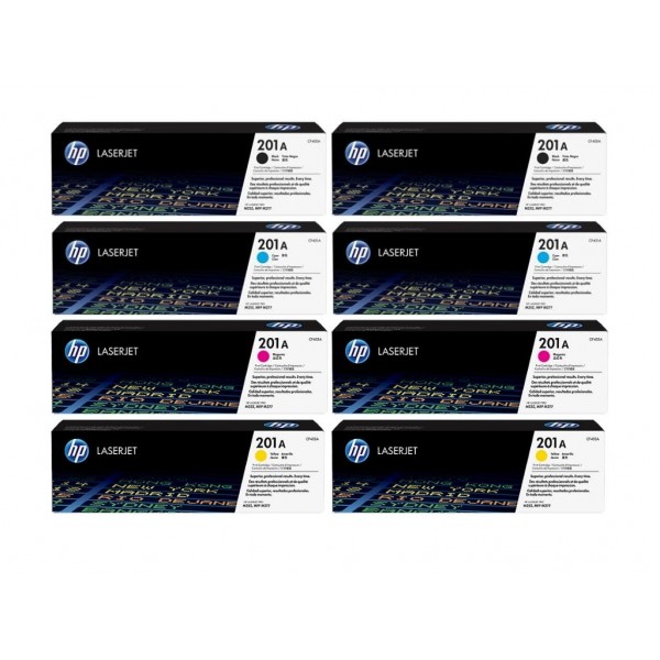 Set Cartuse Toner Original HP (201A) 2x CF400A Negru, 2x CF401A Cyan, 2x CF403A Magenta, 2x CF402A Galben, 11400 pagini si stick USB