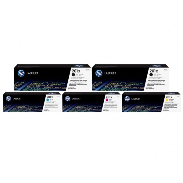 Set Cartuse Toner Original HP (201X) 2x CF400X Negru, 1x CF401X Cyan, 1x CF403X Magenta, 1x CF402X Galben, 12500 pagini si stick USB