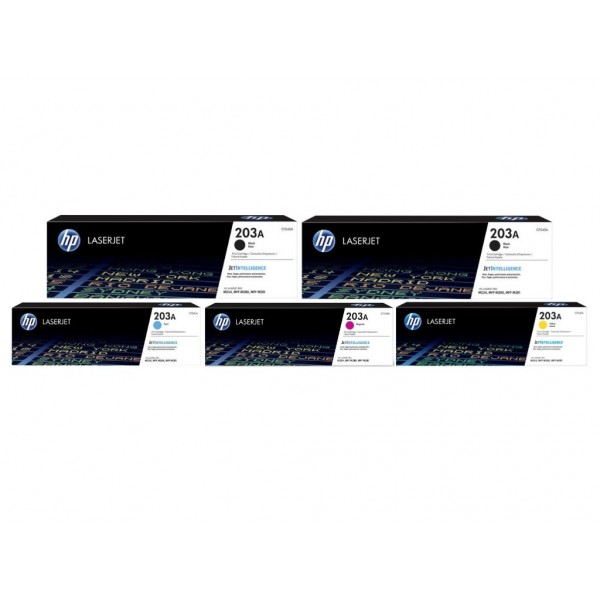 Set Cartuse Toner Original HP (203A) 2x CF540A Negru, 1x CF541A Cyan, 1x CF543A Magenta, 1x CF542A Galben, 6700 pagini si stick USB