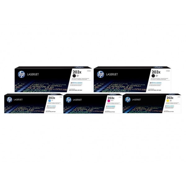 Set Cartuse Toner Original HP (203X) 2x CF540X Negru, 1x CF541X Cyan, 1x CF543X Magenta, 1x CF542X Galben, 13900 pagini si stick USB
