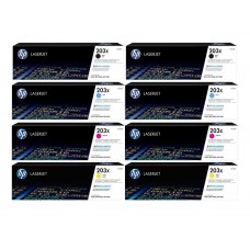 Set Cartuse Toner Original HP (203X) 2x CF540X Negru, 2x CF541X Cyan, 2x CF543X Magenta, 2x CF542X Galben, 21400 pagini si stick USB