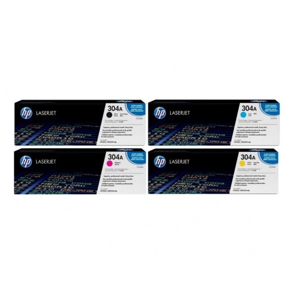 Set Cartuse Toner Original HP (304A) 1x CC530A Negru, 1x CC531A Cyan, 1x CC533A Magenta, 1x CC532A Galben, 11900 pagini si stick USB