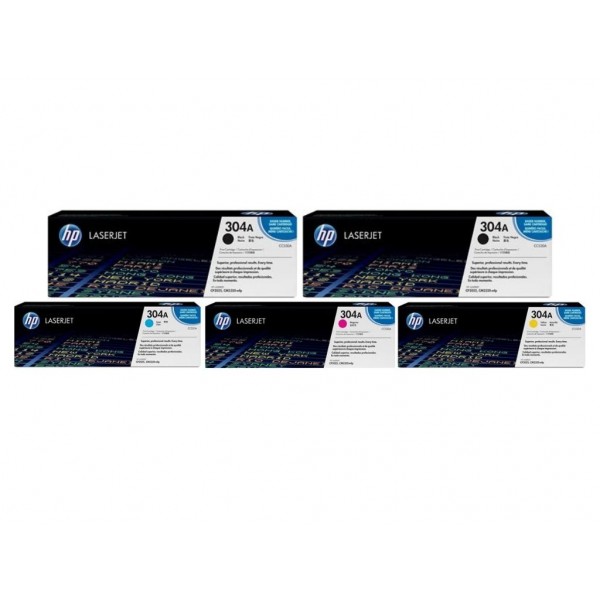 Set Cartuse Toner Original HP (304A) 2x CC530A Negru, 1x CC531A Cyan, 1x CC533A Magenta, 1x CC532A Galben, 15400 pagini si stick USB