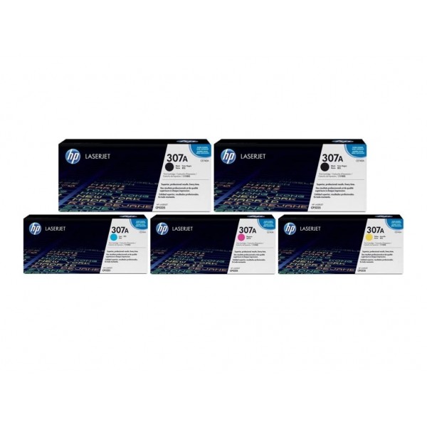 Set Cartuse Toner Original HP (307A) 2x CE740A Negru, 1x CE741A Cyan, 1x CE743A Magenta, 1x CE742A Galben, 35900 pagini si stick USB