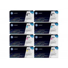 Set Cartuse Toner Original HP (307A) 2x CE740A Negru, 2x CE741A Cyan, 2x CE743A Magenta, 2x CE742A Galben, 57800 pagini si stick USB