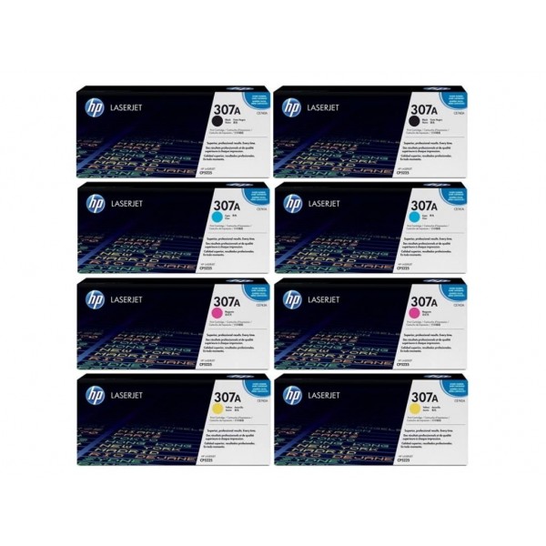 Set Cartuse Toner Original HP (307A) 2x CE740A Negru, 2x CE741A Cyan, 2x CE743A Magenta, 2x CE742A Galben, 57800 pagini si stick USB