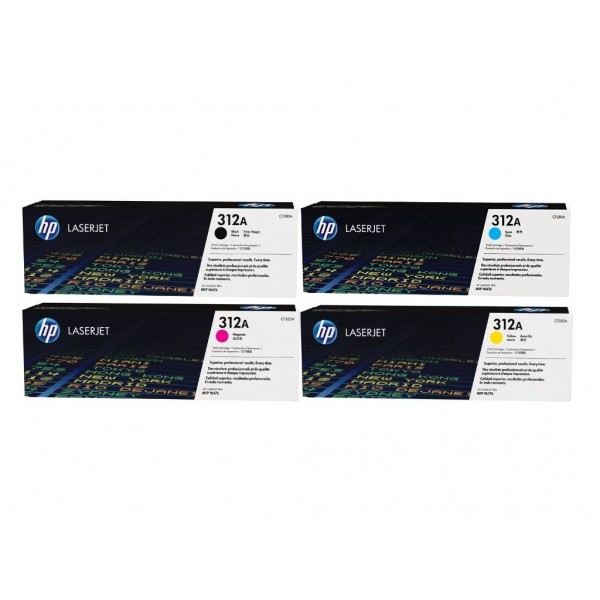Set Cartuse Toner Original HP (312A) 1x CF380A Negru, 1x CF381A Cyan, 1x CF383A Magenta, 1x CF382A Galben, 10500 pagini si stick USB