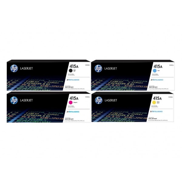 Set Cartuse Toner Original HP (415A) 1x W2030A Negru, 1x W2031A Cyan, 1x W2033A Magenta, 1x W2032A Galben, 8700 pagini si stick USB