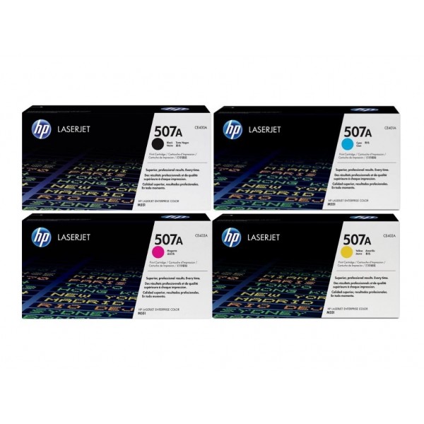 Set Cartuse Toner Original HP (507A) 1x CE400A Negru, 1x CE401A Cyan, 1x CE403A Magenta, 1x CE402A Galben, 23500 pagini si stick USB