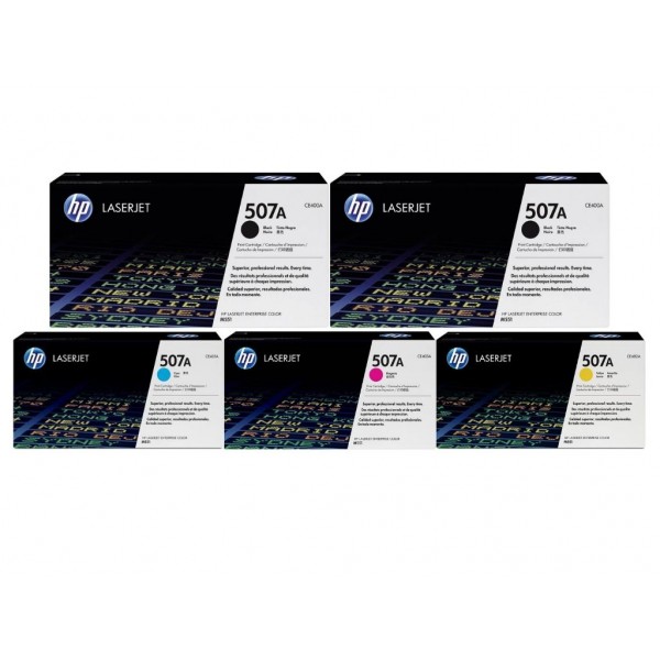 Set Cartuse Toner Original HP (507A) 2x CE400A Negru, 1x CE401A Cyan, 1x CE403A Magenta, 1x CE402A Galben, 29000 pagini si stick USB