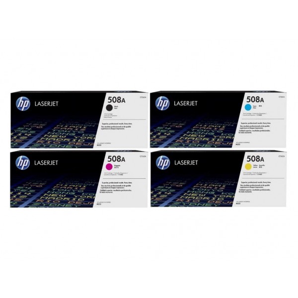 Set Cartuse Toner Original HP (508A) 1x CF360A Negru, 1x CF361A Cyan, 1x CF363A Magenta, 1x CF362A Galben, 21000 pagini si stick USB