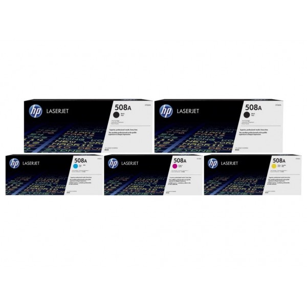 Set Cartuse Toner Original HP (508A) 2x CF360A Negru, 1x CF361A Cyan, 1x CF363A Magenta, 1x CF362A Galben, 27000 pagini si stick USB