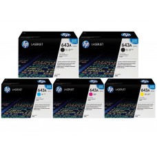 Set Cartuse Toner Original HP (643A) 2x Q5950A Negru, 1x Q5951A Cyan, 1x Q5953A Magenta, 1x Q5952A Galben, 52000 pagini si stick USB