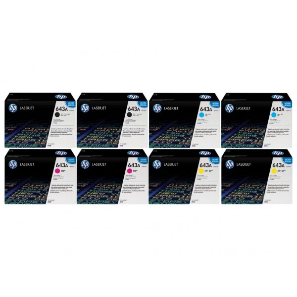 Set Cartuse Toner Original HP (643A) 2x Q5950A Negru, 2x Q5951A Cyan, 2x Q5953A Magenta, 2x Q5952A Galben, 82000 pagini si stick USB