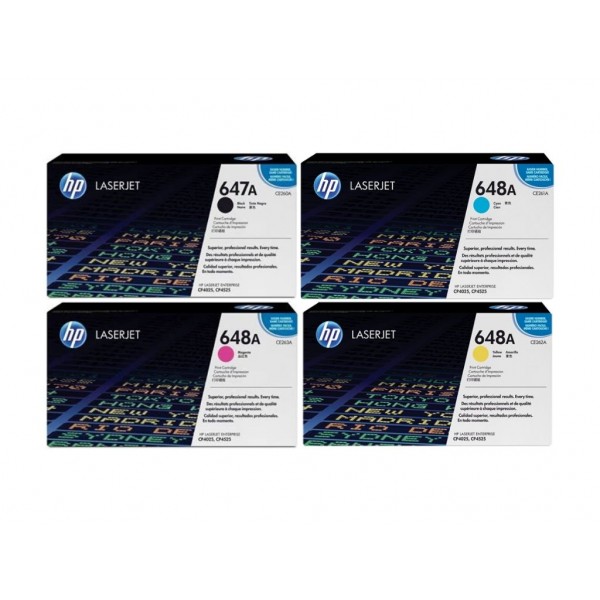 Set Cartuse Toner Original HP (647A/648A) 1x CE260A Negru, 1x CE261A Cyan, 1x CE263A Magenta, 1x CE262A Galben, 41500 pagini si stick USB
