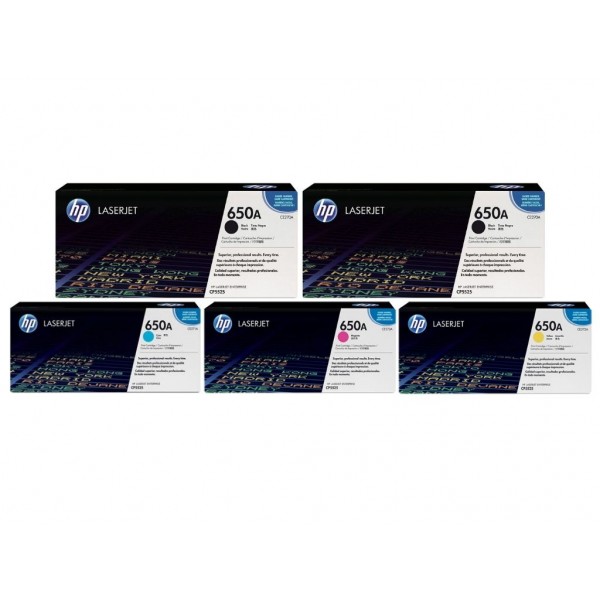 Set Cartuse Toner Original HP (650A) 2x CE270A Negru, 1x CE271A Cyan, 1x CE273A Magenta, 1x CE272A Galben, 72000 pagini si stick USB