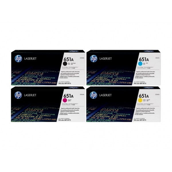 Set Cartuse Toner Original HP (651A) 1x CE340A Negru, 1x CE341A Cyan, 1x CE343A Magenta, 1x CE342A Galben, 61500 pagini si stick USB