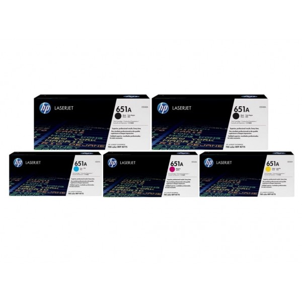 Set Cartuse Toner Original HP (651A) 2x CE340A Negru, 1x CE341A Cyan, 1x CE343A Magenta, 1x CE342A Galben, 75000 pagini si stick USB