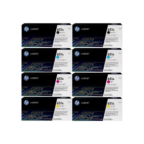 Set Cartuse Toner Original HP (651A) 2x CE340A Negru, 2x CE341A Cyan, 2x CE343A Magenta, 2x CE342A Galben, 123000 pagini si stick USB