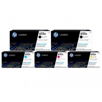 Set Cartuse Toner Original HP (655A) 2x CF450A Negru, 1x CF451A Cyan, 1x CF453A Magenta, 1x CF452A Galben, 56500 pagini si stick USB