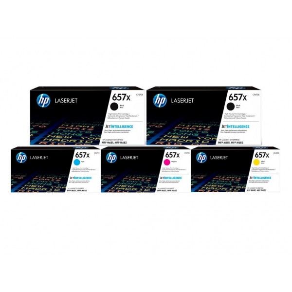 Set Cartuse Toner Original HP (657X) 2x CF470X Negru, 1x CF471X Cyan, 1x CF473X Magenta, 1x CF472X Galben, 125000 pagini si stick USB