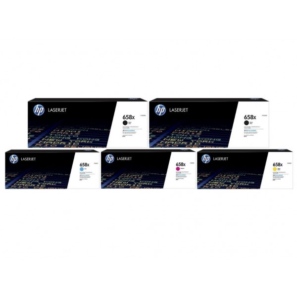 Set Cartuse Toner Original HP (658X) 2x W2000X Negru, 1x W2001X Cyan, 1x W2003X Magenta, 1x W2002X Galben, 150000 pagini si stick USB