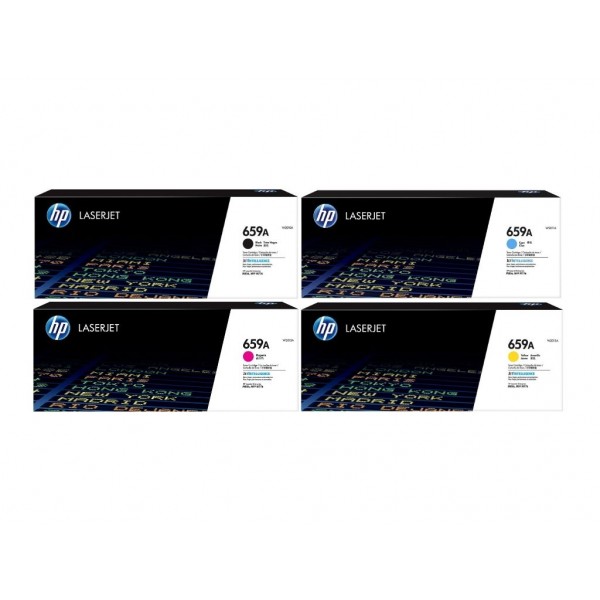 Set Cartuse Toner Original HP (659A) 1x W2010A Negru, 1x W2011A Cyan, 1x W2013A Magenta, 1x W2012A Galben, 55000 pagini si stick USB