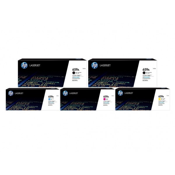 Set Cartuse Toner Original HP (659A) 2x W2010A Negru, 1x W2011A Cyan, 1x W2013A Magenta, 1x W2012A Galben, 71000 pagini si stick USB