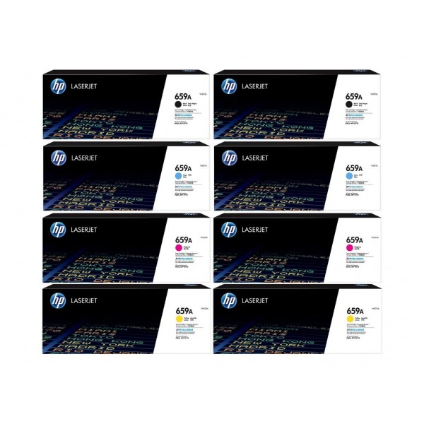 Set Cartuse Toner Original HP (659A) 2x W2010A Negru, 2x W2011A Cyan, 2x W2013A Magenta, 2x W2012A Galben, 110000 pagini si stick USB